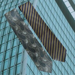 Elegant Pair of Giorgio Armani Men's Paisley and Striped Ties 3.5” Width.